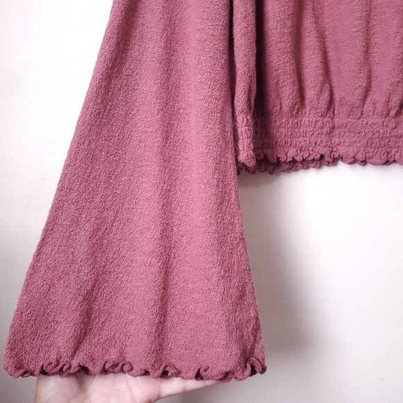 Madewell Texture & Thread Smocked Bell-Sleeve Top Autumn Berry Size L Boho - Picture 6 of 10